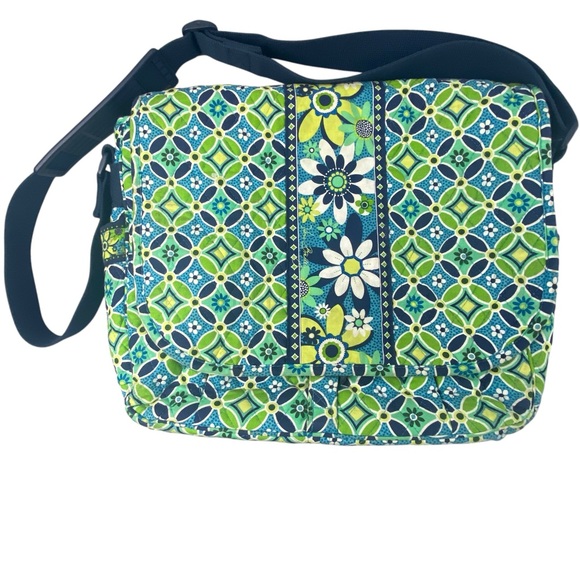 Vera Bradley Handbags - Vera Bradley Lindsay Daisy Large Travel Satchel Bag blue green white